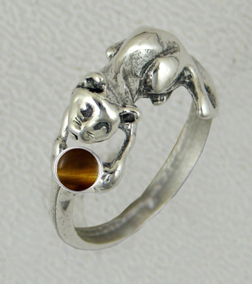 Sterling Silver Kitty Cat Ring With Tiger Eye Size 6